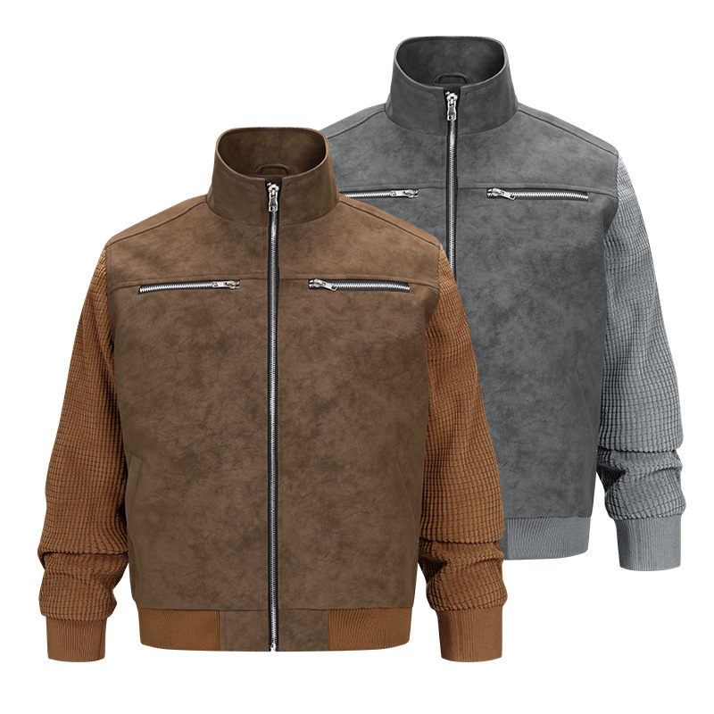 Cross-border European code for men's labor jacket men multi-pocket stand collar design solid color daily casual versatile outerwear
