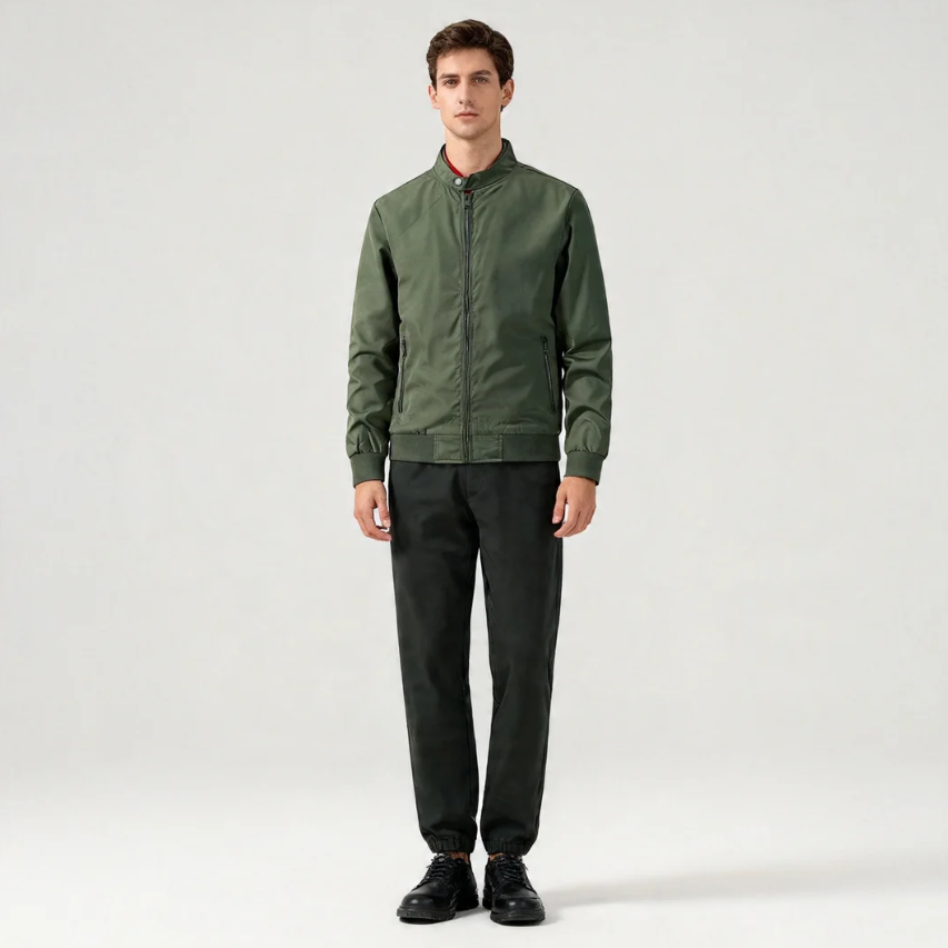 GorgeousBen Men's Korean Style Stand Collar Flight Jacket, Thin Polyester Casual Outerwear for Spring Autumn