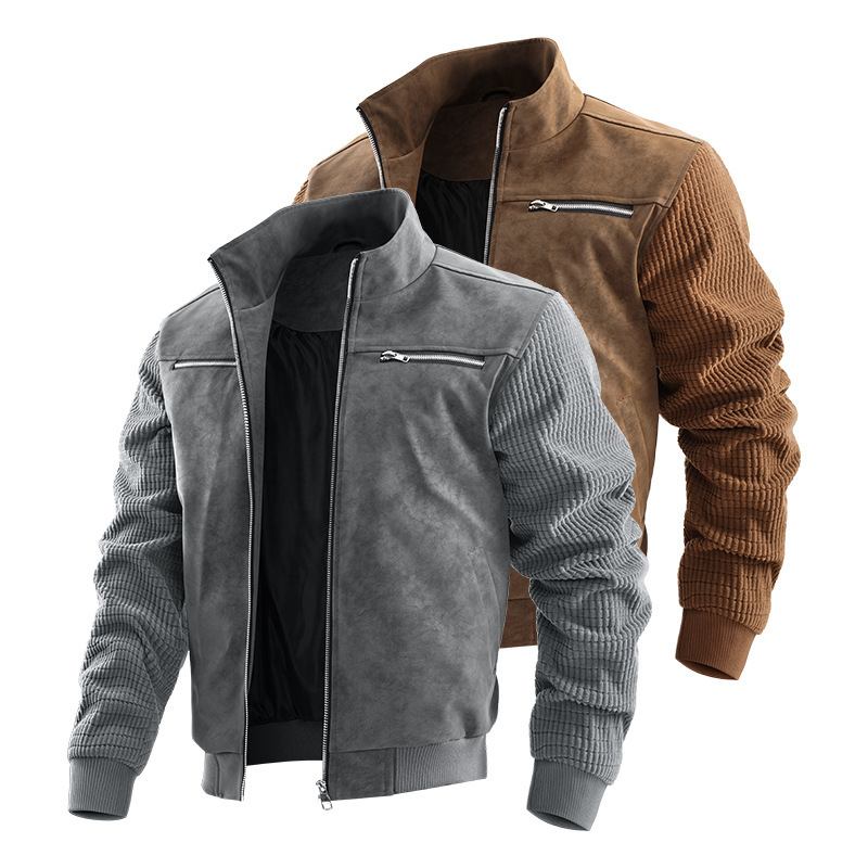 Cross-border European code for men's labor jacket men multi-pocket stand collar design solid color daily casual versatile outerwear