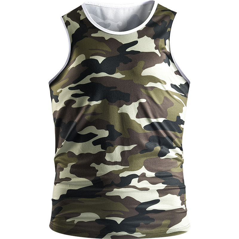 2026 cross-border foreign trade European and American men's U-collar sleeveless camouflage vest outdoor sports fitness top men's clothing