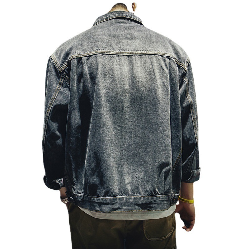 Men's Cotton Cargo Denim Jacket, Loose Fit Casual Outerwear, 2026 Autumn Daily Wear Street Style Coat