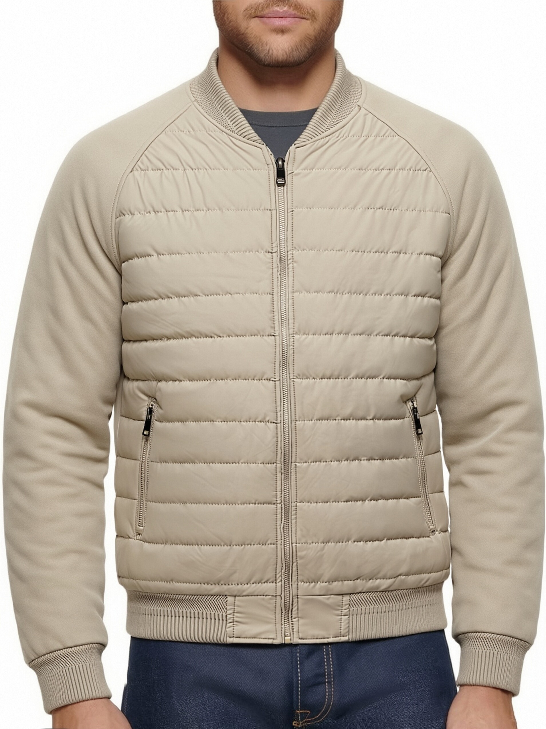 GorgeousBen Men's Winter Quilted Bomber Jacket Lightweight Warm Stand Collar Casual Coat