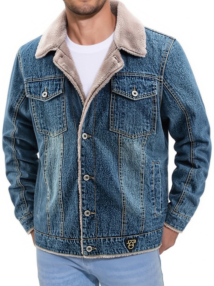 GorgeousBen Men's Fleece Lined Denim Jacket Warm Winter Trucker Coat