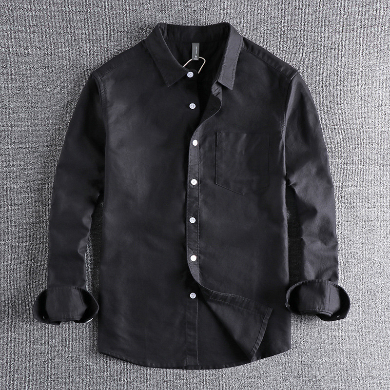 Spring and Autumn 2022 New High-grade Pure Cotton Washed Oxford Fabric Basic Simple Pocket Long Sleeve Shirt for Men