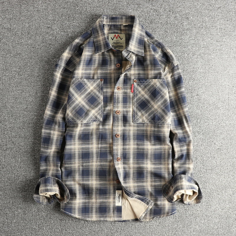 Japanese Retro Trendy Workwear Large Pocket Long-Sleeve Shirt Men's Autumn New Woven Cotton Washed Shirt Jacket