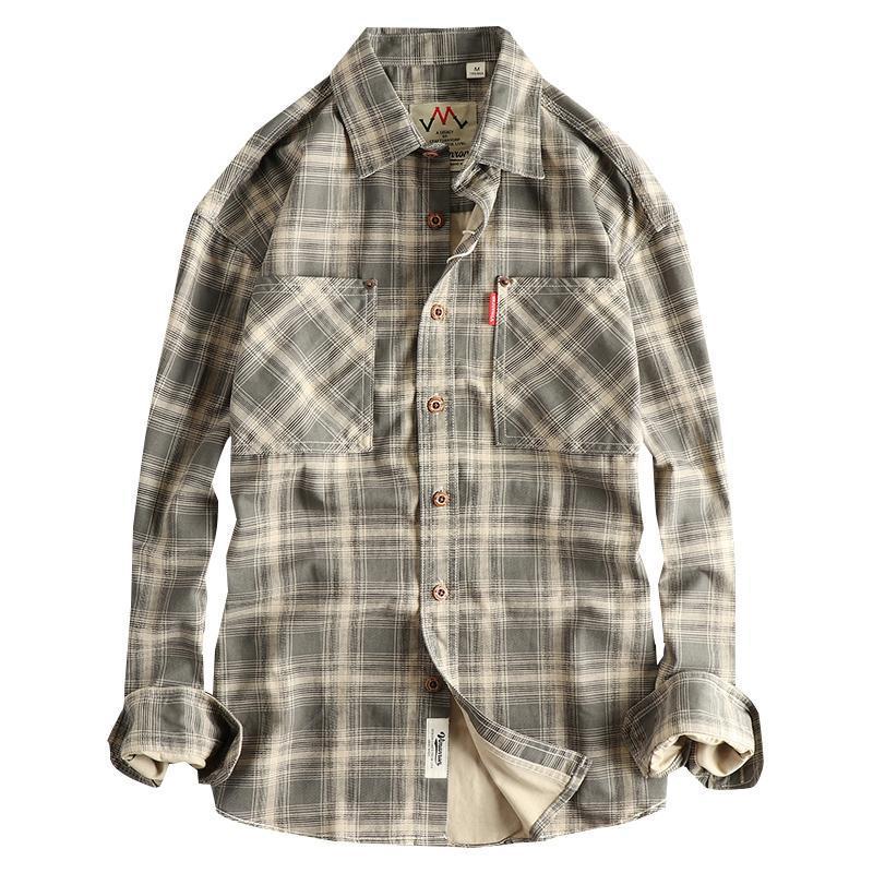 Japanese Retro Trendy Workwear Large Pocket Long-Sleeve Shirt Men's Autumn New Woven Cotton Washed Shirt Jacket