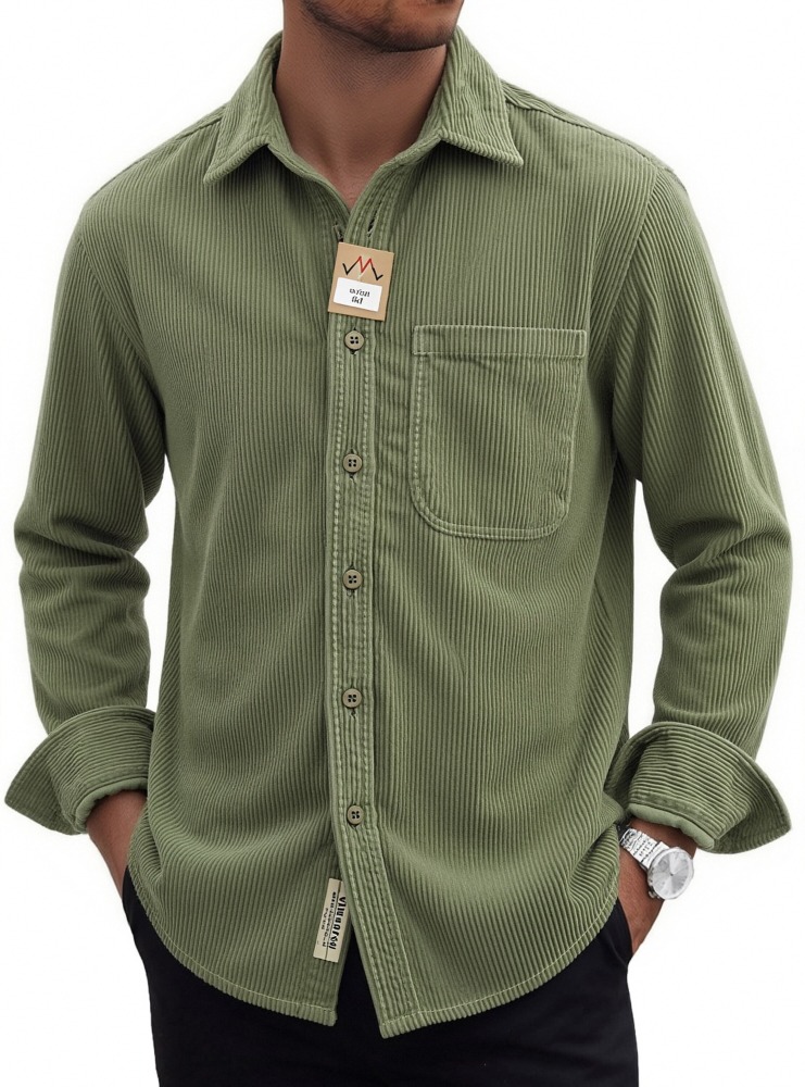 Corduroy Shirt Men's GorgeousBen Casual Cotton Long Sleeve Loose Fit Button Down Spring Top