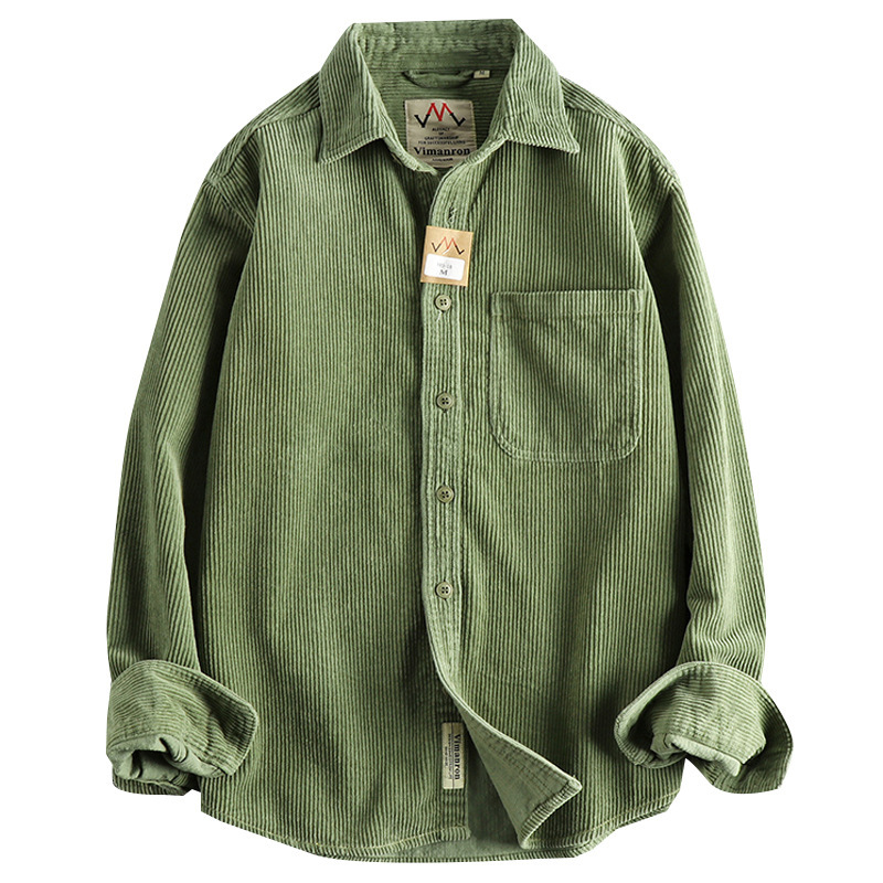 A Small Amount of Custom-woven Cotton Corduroy Washed Long-sleeved Shirt Men's American Khaki Trendyy Single Flap Pocket Pants Shirt Jacket