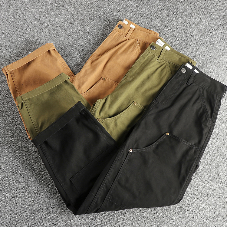 320G Heavy Tight Bead Sail Woven Men's Casual Pants American Retro Trend Stitching Design Sense Workwear Pants
