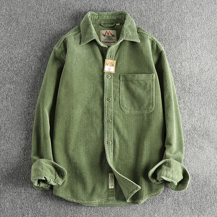 A Small Amount of Custom-woven Cotton Corduroy Washed Long-sleeved Shirt Men's American Khaki Trendyy Single Flap Pocket Pants Shirt Jacket