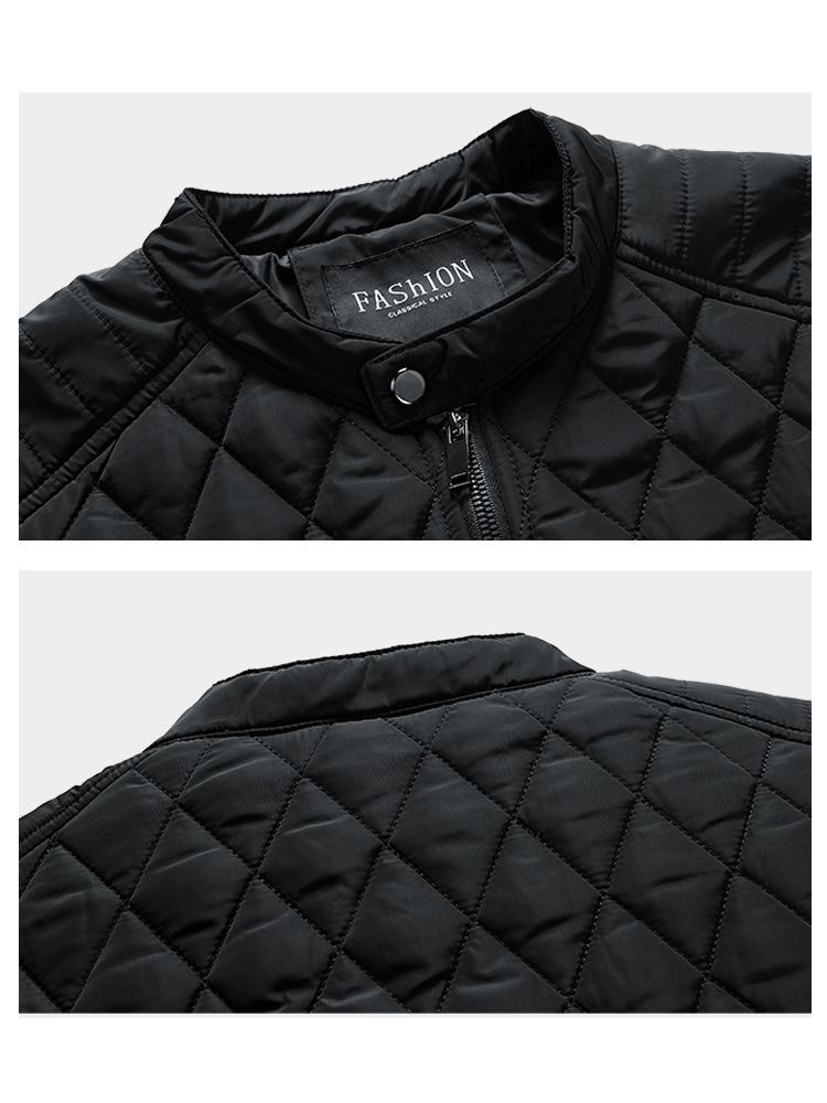 Thin Solid Color Cotton Jacket Men's Coat Autumn and Winter Foreign Trade Casual Men's Diamond Pattern Outerwear Casual Versatile