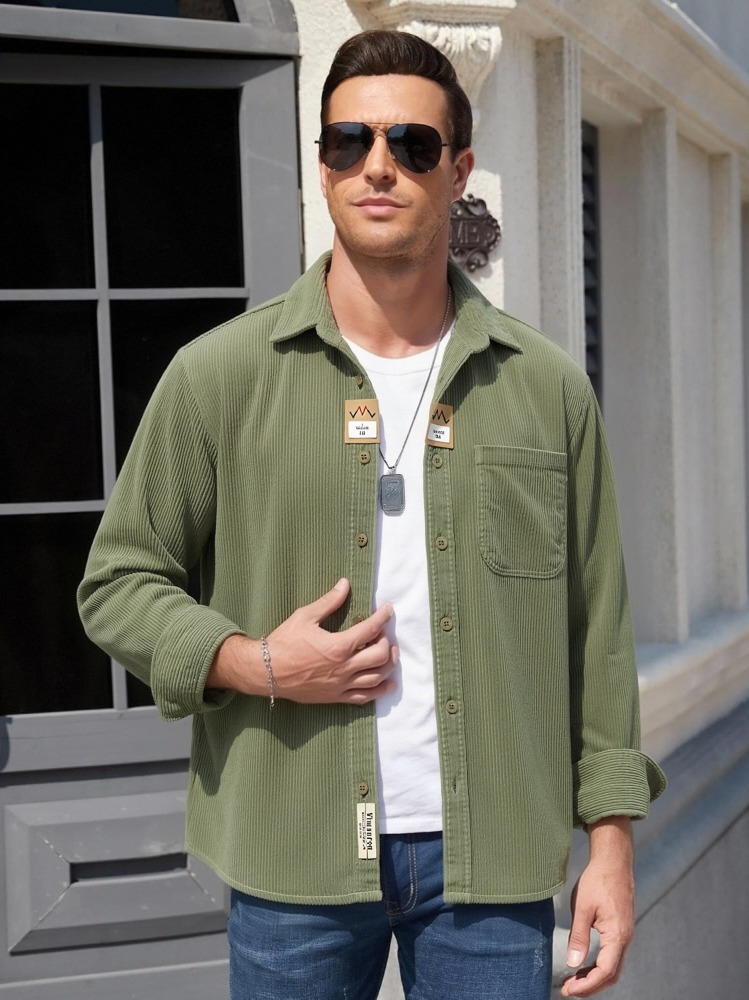 Corduroy Shirt Men's GorgeousBen Casual Cotton Long Sleeve Loose Fit Button Down Spring Top