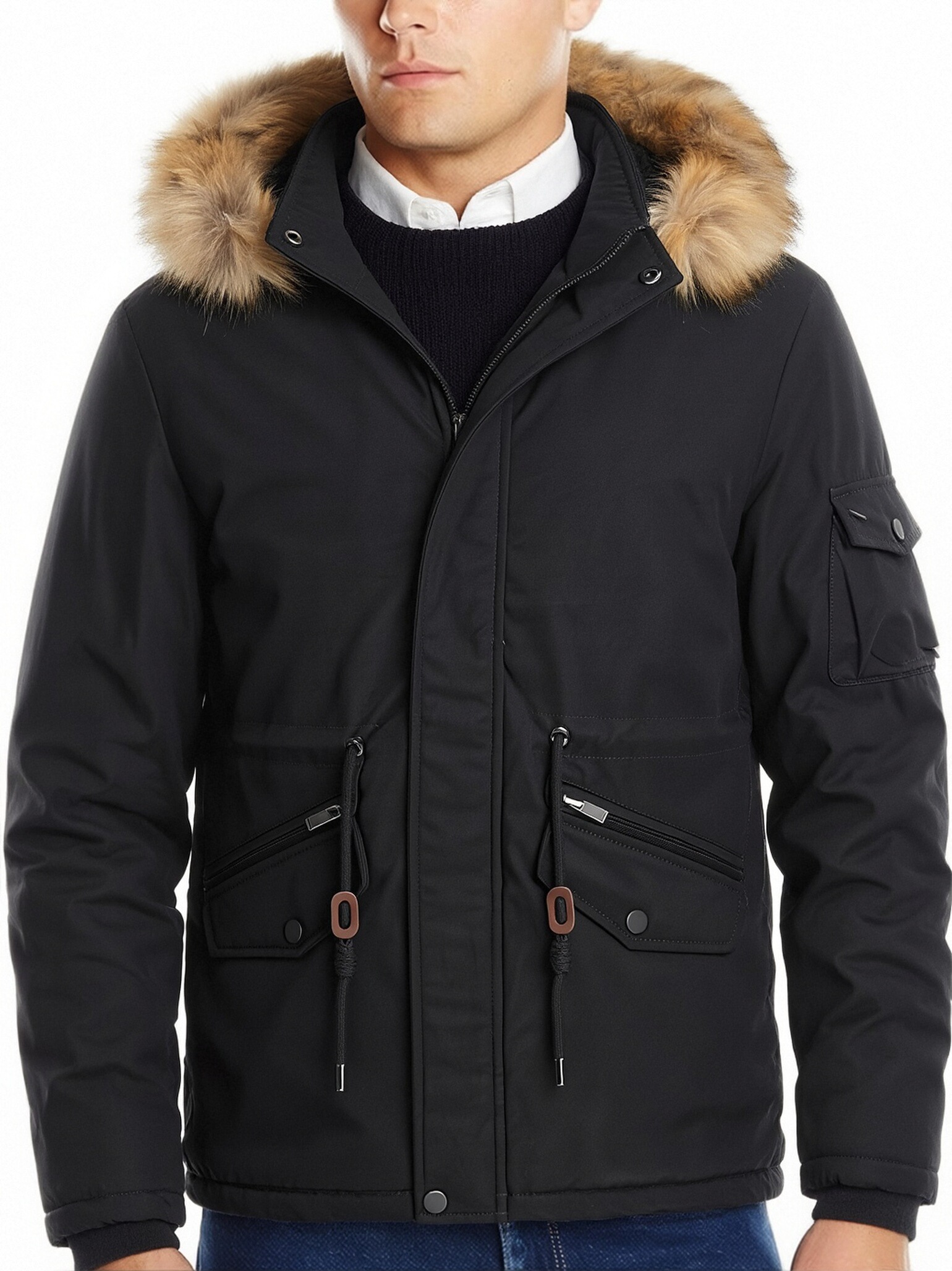 Parka Jacket Men's GorgeousBen Winter Fur Hooded Cotton Blend Slim Fit Warm Coat