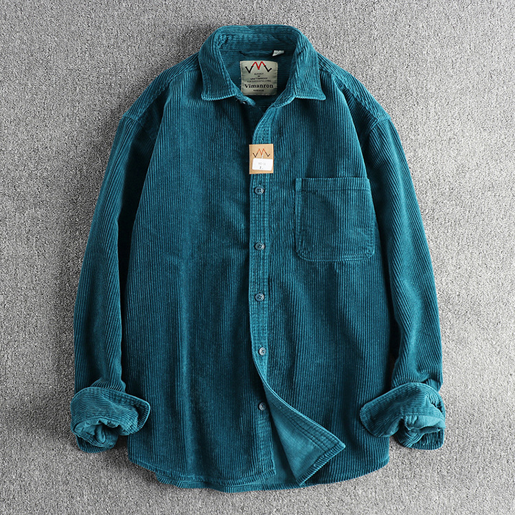 A Small Amount of Custom-woven Cotton Corduroy Washed Long-sleeved Shirt Men's American Khaki Trendyy Single Flap Pocket Pants Shirt Jacket
