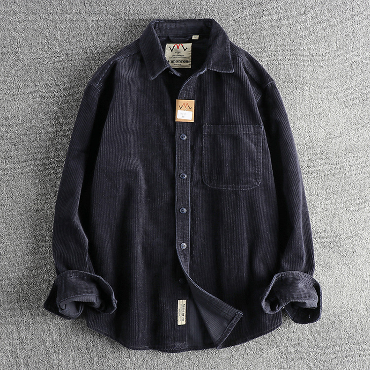 A Small Amount of Custom-woven Cotton Corduroy Washed Long-sleeved Shirt Men's American Khaki Trendyy Single Flap Pocket Pants Shirt Jacket