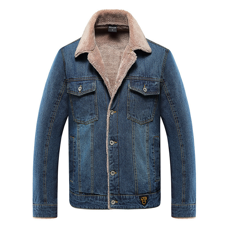 European and American Men's Denim Jackets, Autumn and Winter Fleece-Lined Thickened Jackets, Korean Style Casual Tops, Cross-Border Trendy Small Batch