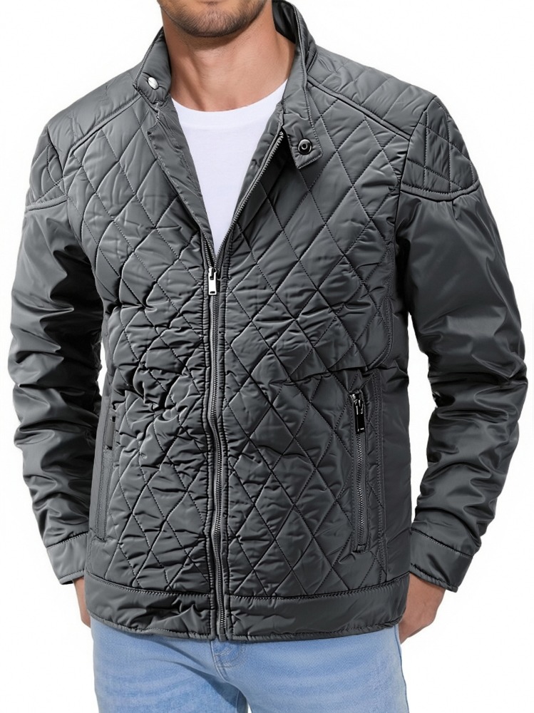 Thin Solid Color Cotton Jacket Men's Coat Autumn and Winter Foreign Trade Casual Men's Diamond Pattern Outerwear Casual Versatile