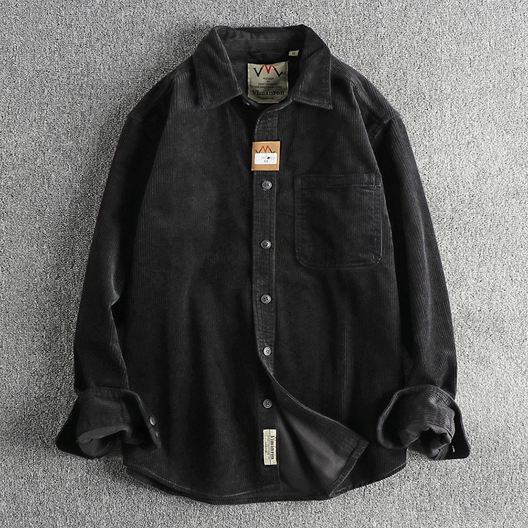 A Small Amount of Custom-woven Cotton Corduroy Washed Long-sleeved Shirt Men's American Khaki Trendyy Single Flap Pocket Pants Shirt Jacket