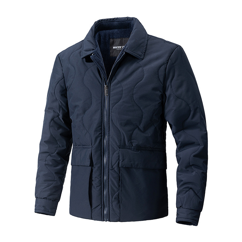 Cross-Border Amazon Men's Stand-Up Collar Cotton Jacket Corduroy Fleece-Lined Loose Fashion New Autumn and Winter Cotton Coat Casual Versatile