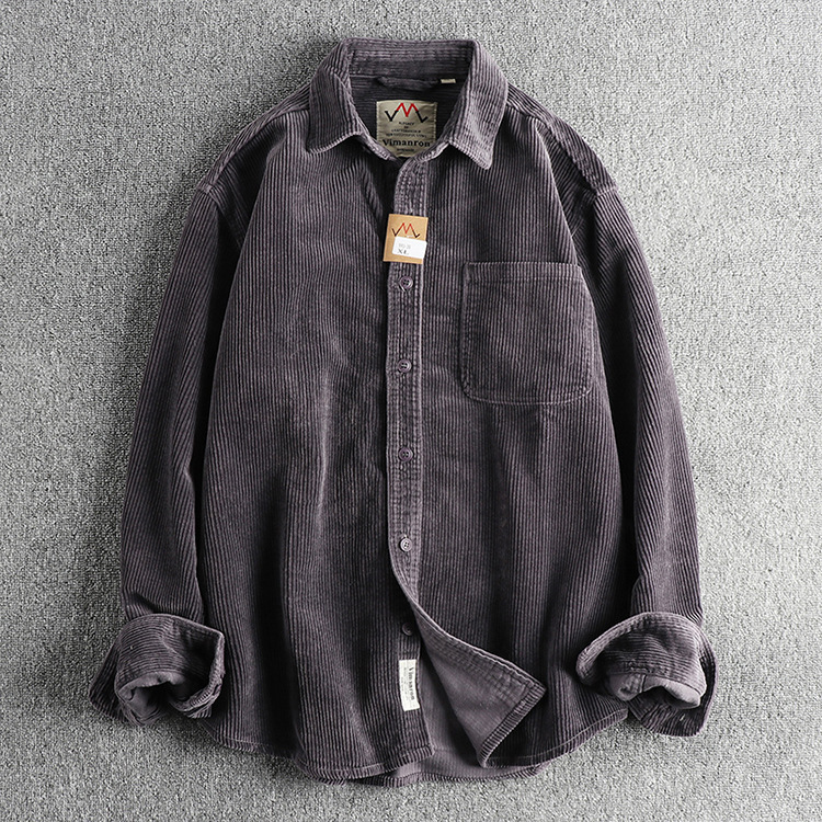 A Small Amount of Custom-woven Cotton Corduroy Washed Long-sleeved Shirt Men's American Khaki Trendyy Single Flap Pocket Pants Shirt Jacket