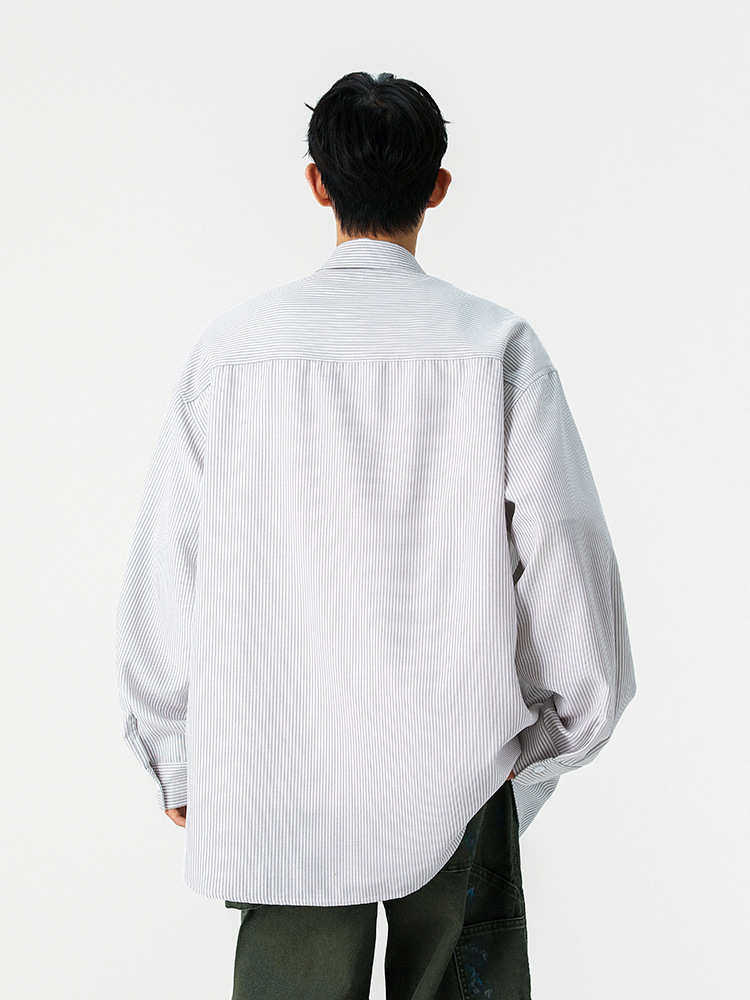 GorgeousBen Men’s Loose Fit Striped Button-Down Shirt, Windproof Color Block Casual Long Sleeve Top for Spring Autumn, Sizes XS-2XL