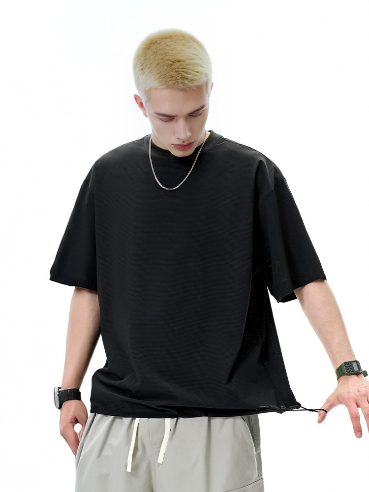GorgeousBen Men's Quick Dry Mesh T-Shirt, Lightweight Breathable, Loose Fit, Drawstring Hem, S-XL, for Summer Casual & Outdoor Wear