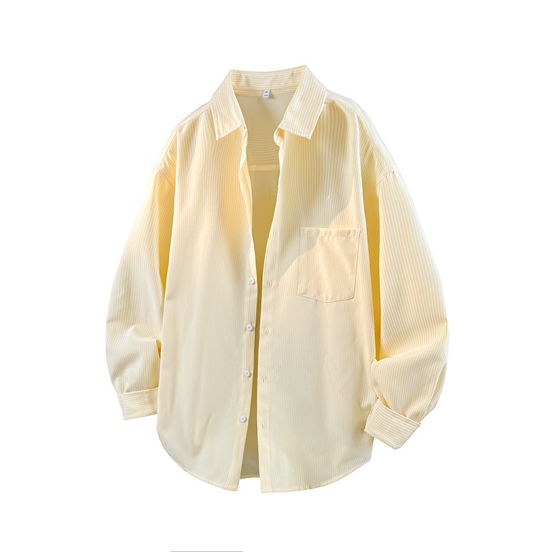 GorgeousBen Men’s Loose Fit Striped Button-Down Shirt, Windproof Color Block Casual Long Sleeve Top for Spring Autumn, Sizes XS-2XL