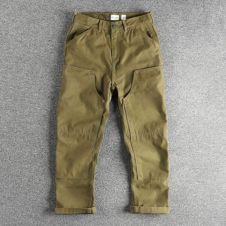 320G Heavy Tight Bead Sail Woven Men's Casual Pants American Retro Trend Stitching Design Sense Workwear Pants