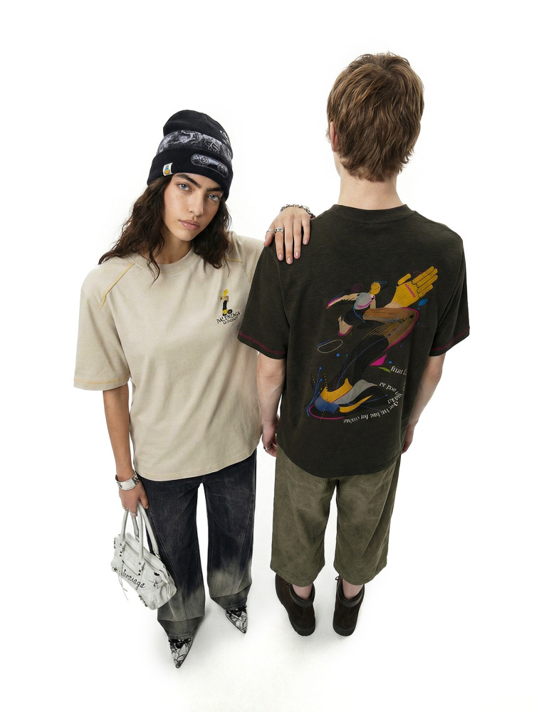 GorgeousBen Men's 230G Heavyweight Cotton T-Shirt, Oversized Sporty Graphic Tee, 2026 Spring/Summer Collection, S-XL