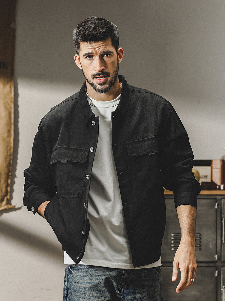GorgeousBen Men's Vintage Heavyweight Cotton Work Jacket, Relaxed Fit, Water Resistant, S-5XL, for Fall Streetwear & Daily Casual Wear