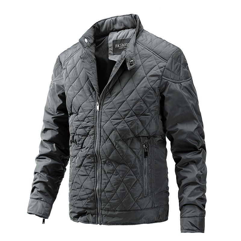 Thin Solid Color Cotton Jacket Men's Coat Autumn and Winter Foreign Trade Casual Men's Diamond Pattern Outerwear Casual Versatile