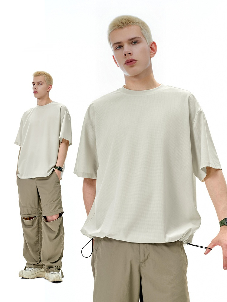 GorgeousBen Men's Quick Dry Mesh T-Shirt, Lightweight Breathable, Loose Fit, Drawstring Hem, S-XL, for Summer Casual & Outdoor Wear