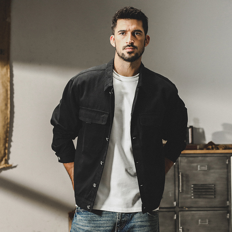 GorgeousBen Men's Vintage Heavyweight Cotton Work Jacket, Relaxed Fit, Water Resistant, S-5XL, for Fall Streetwear & Daily Casual Wear