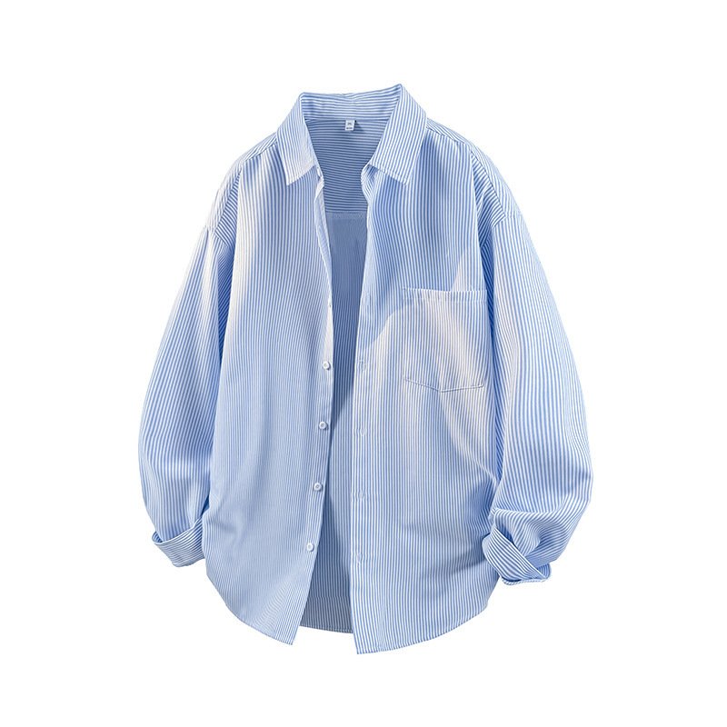 GorgeousBen Men’s Loose Fit Striped Button-Down Shirt, Windproof Color Block Casual Long Sleeve Top for Spring Autumn, Sizes XS-2XL