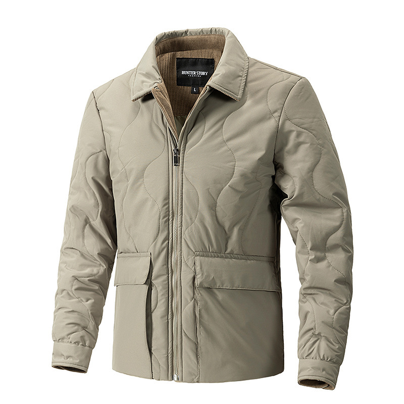 Cross-Border Amazon Men's Stand-Up Collar Cotton Jacket Corduroy Fleece-Lined Loose Fashion New Autumn and Winter Cotton Coat Casual Versatile
