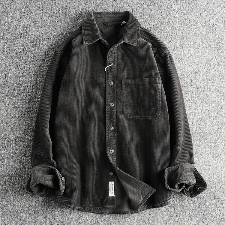 A Small Amount of Custom-woven Cotton Corduroy Washed Long-sleeved Shirt Men's American Khaki Trendyy Single Flap Pocket Pants Shirt Jacket