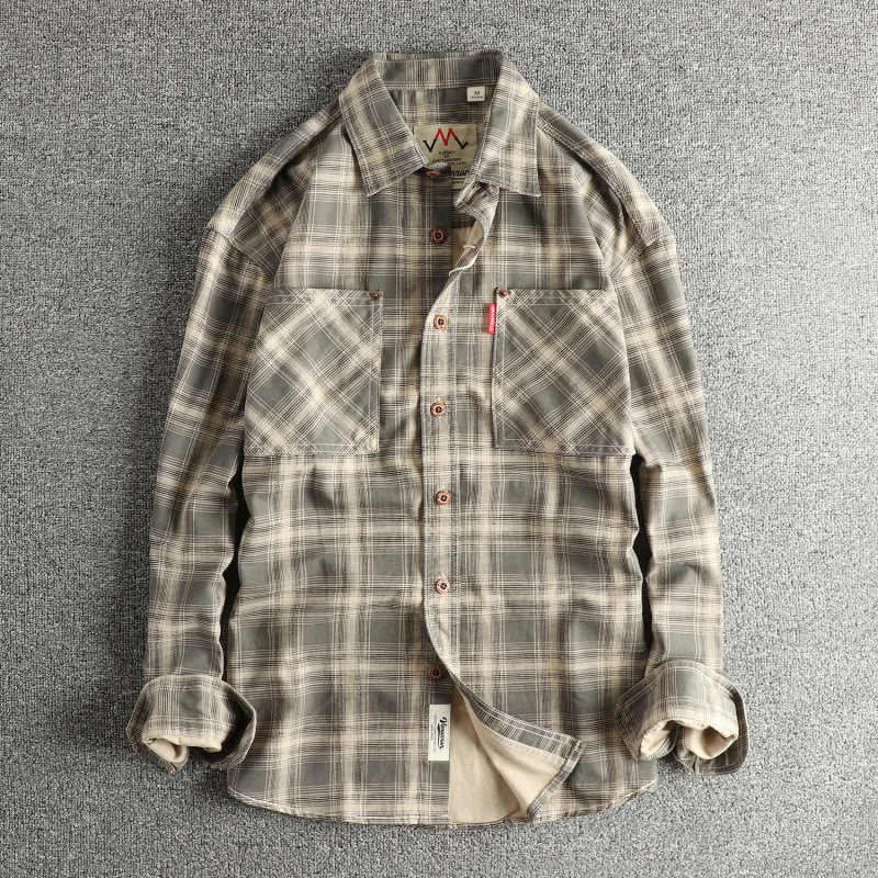Japanese Retro Trendy Workwear Large Pocket Long-Sleeve Shirt Men's Autumn New Woven Cotton Washed Shirt Jacket