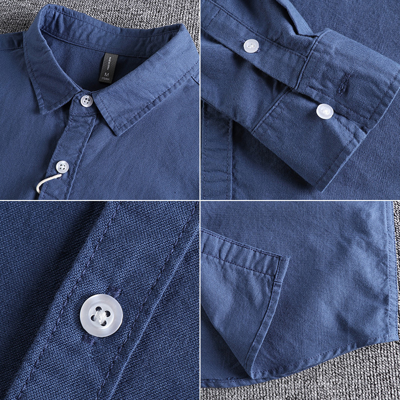 Spring and Autumn 2022 New High-grade Pure Cotton Washed Oxford Fabric Basic Simple Pocket Long Sleeve Shirt for Men