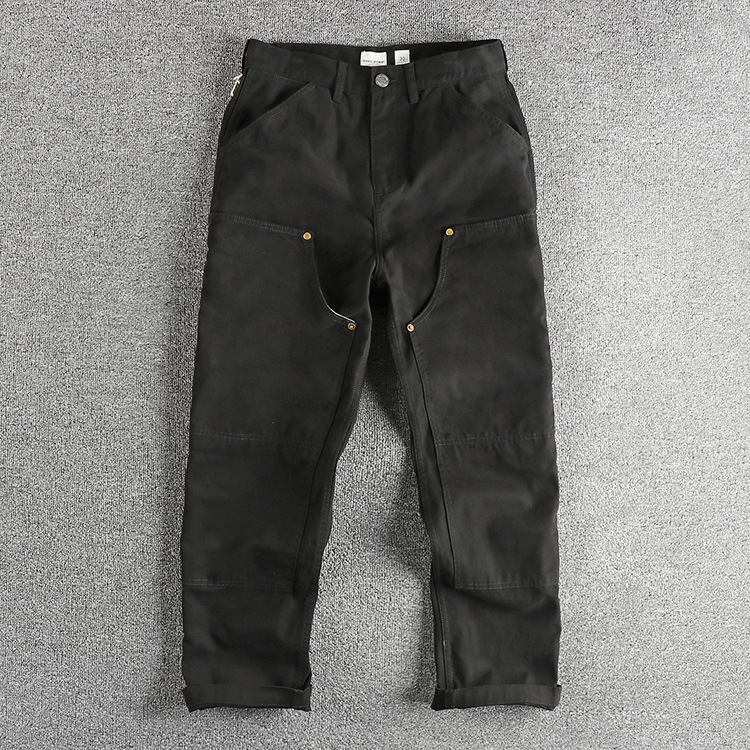 320G Heavy Tight Bead Sail Woven Men's Casual Pants American Retro Trend Stitching Design Sense Workwear Pants