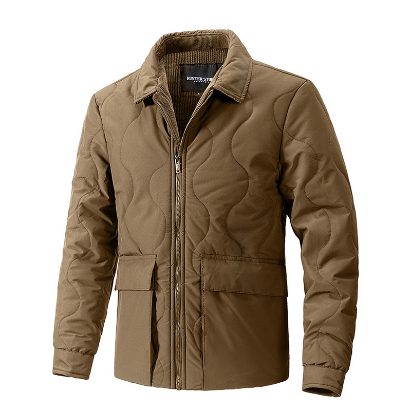 Cross-Border Amazon Men's Stand-Up Collar Cotton Jacket Corduroy Fleece-Lined Loose Fashion New Autumn and Winter Cotton Coat Casual Versatile