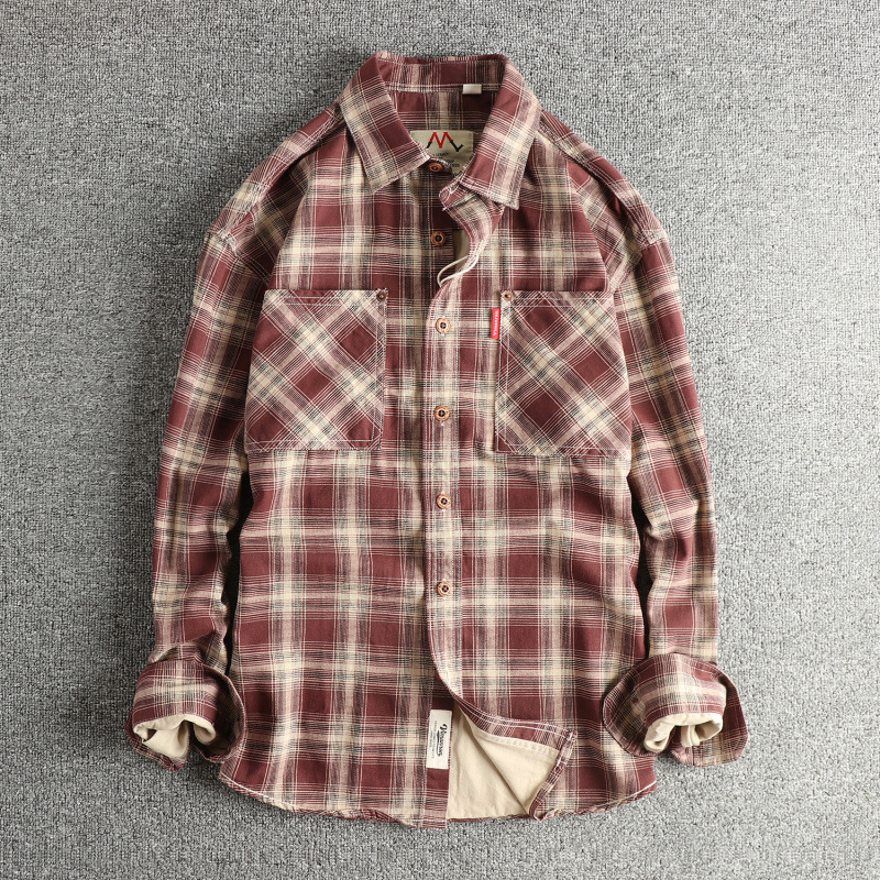 Japanese Retro Trendy Workwear Large Pocket Long-Sleeve Shirt Men's Autumn New Woven Cotton Washed Shirt Jacket