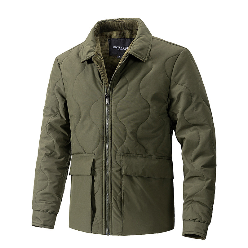Cross-Border Amazon Men's Stand-Up Collar Cotton Jacket Corduroy Fleece-Lined Loose Fashion New Autumn and Winter Cotton Coat Casual Versatile