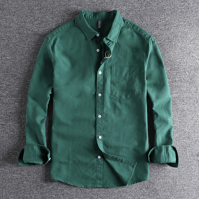 Spring and Autumn 2022 New High-grade Pure Cotton Washed Oxford Fabric Basic Simple Pocket Long Sleeve Shirt for Men