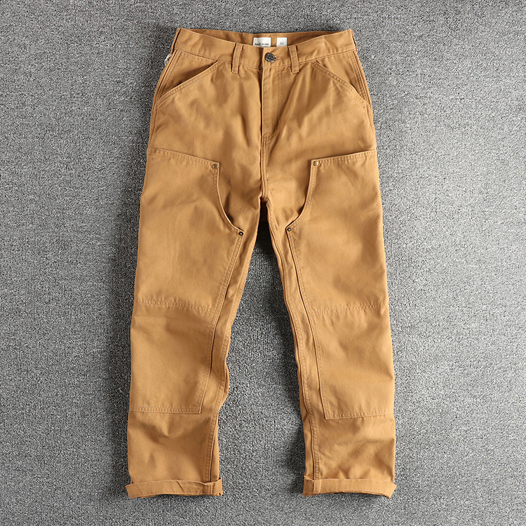 320G Heavy Tight Bead Sail Woven Men's Casual Pants American Retro Trend Stitching Design Sense Workwear Pants