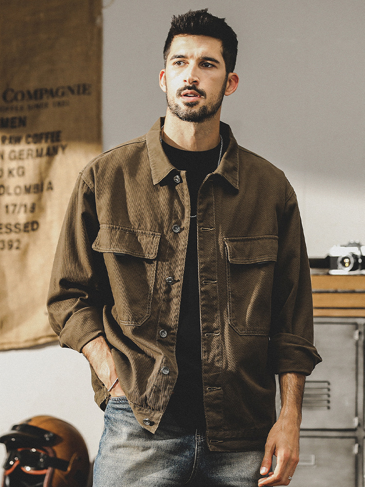 GorgeousBen Men's Vintage Heavyweight Cotton Work Jacket, Relaxed Fit, Water Resistant, S-5XL, for Fall Streetwear & Daily Casual Wear