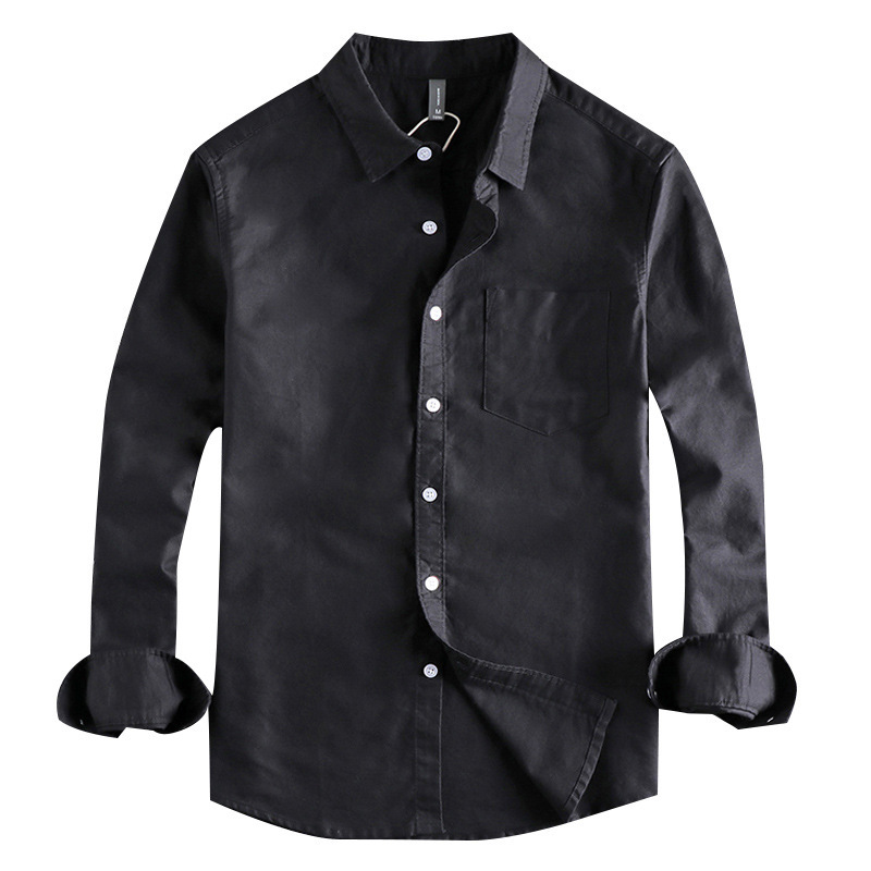 Spring and Autumn 2022 New High-grade Pure Cotton Washed Oxford Fabric Basic Simple Pocket Long Sleeve Shirt for Men
