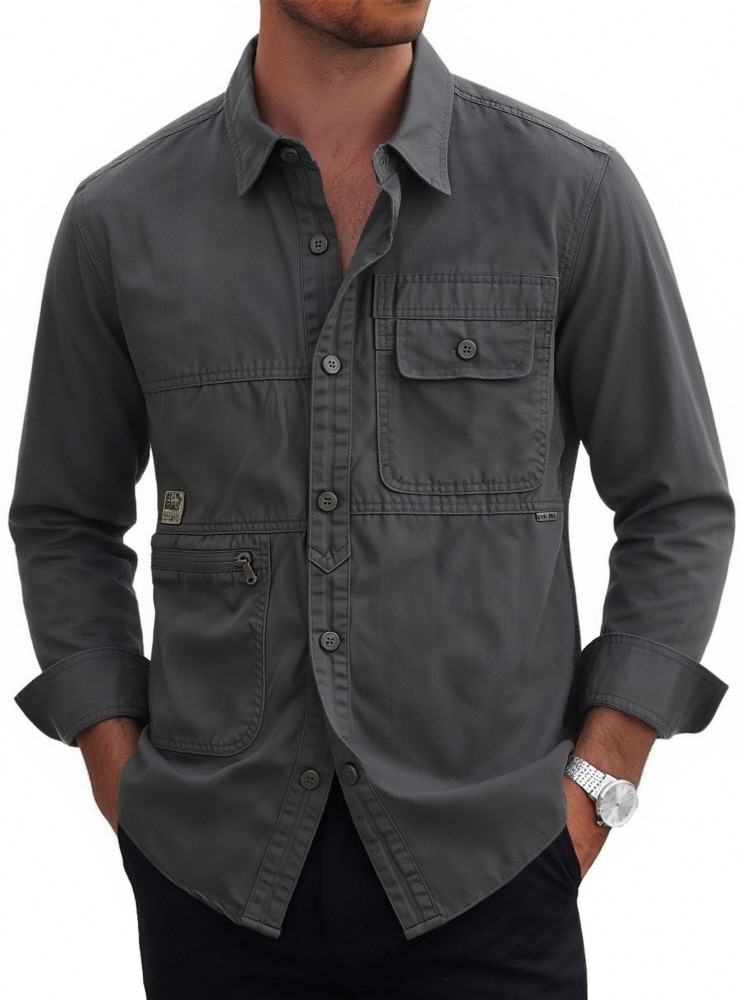 GorgeousBen Men's Japanese Style 100% Cotton Washed Loose Open Front Long Sleeve Casual Shirt Jacket