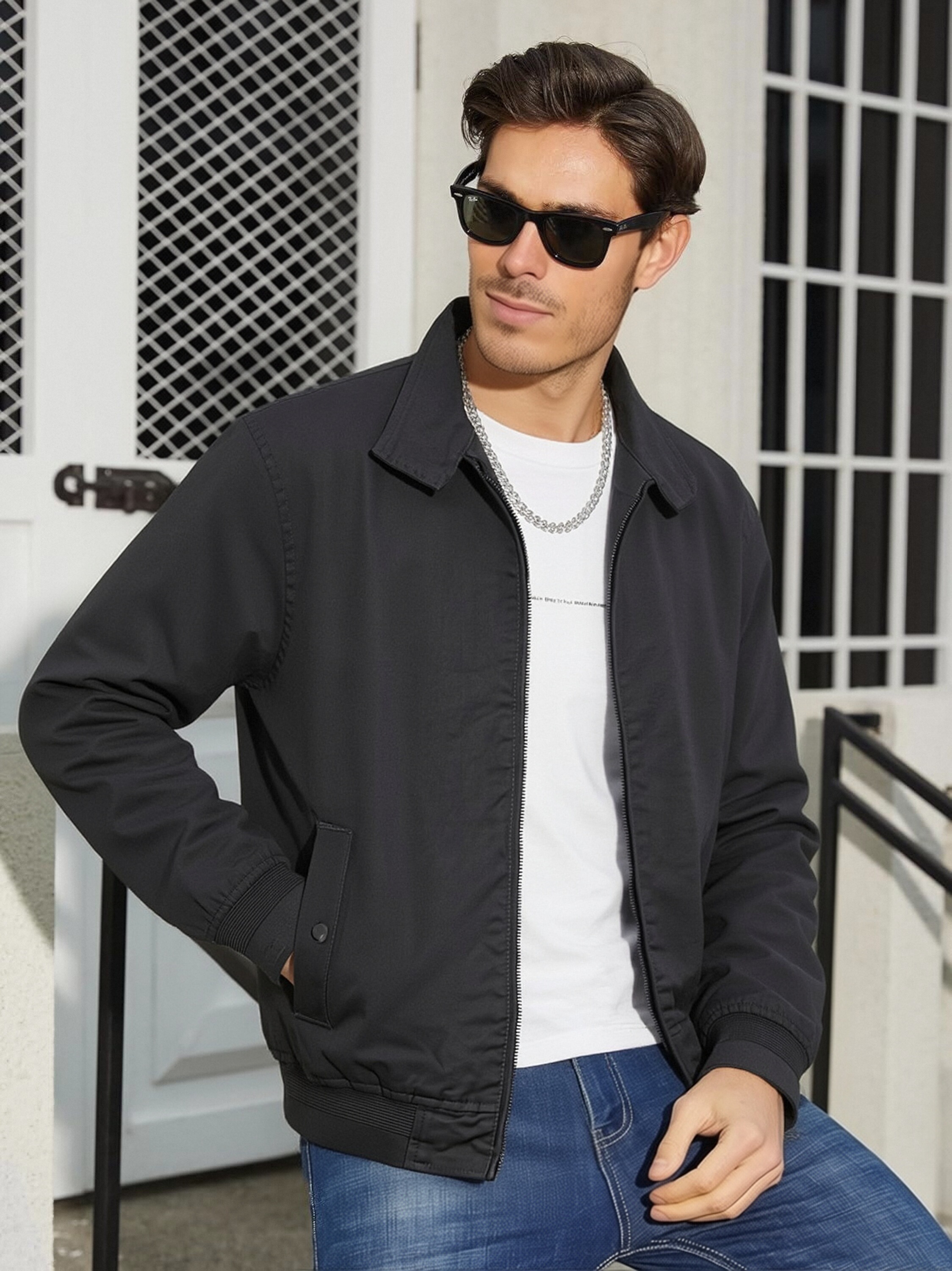 American retro Harrington jacket men's spring and autumn pure cotton washed overalls jacket loose lapel casual top