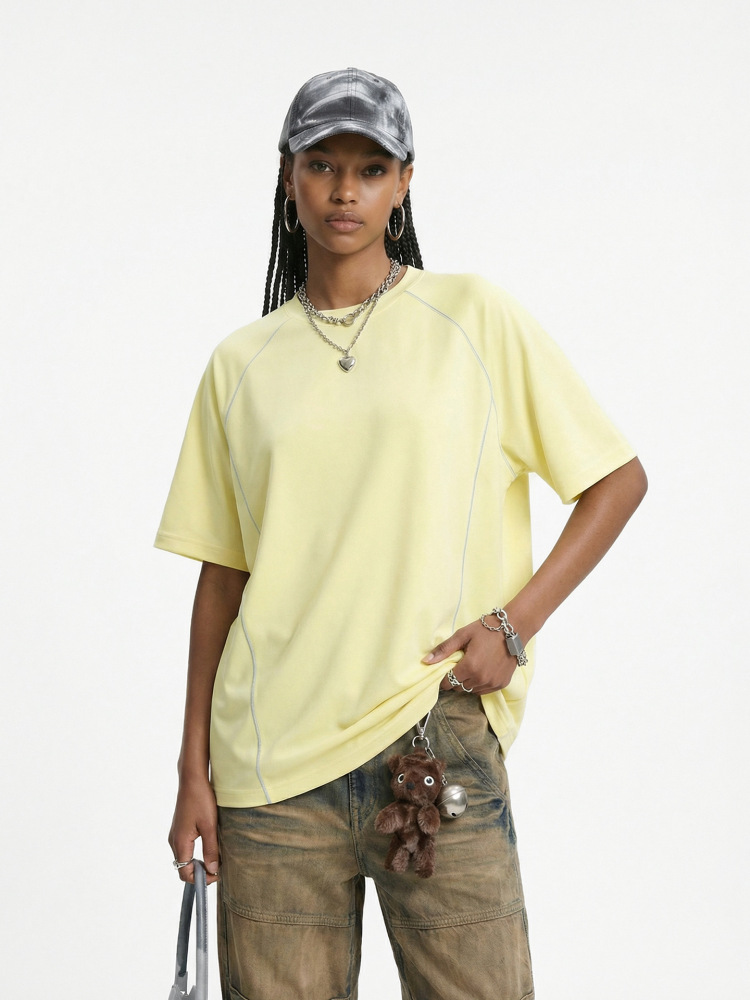 GorgeousBen Men’s Modal Cotton Blend Contrast Stitch T-Shirt, American Streetwear Loose Fit Casual Short Sleeve Tee for Summer, Sizes M-L-XL