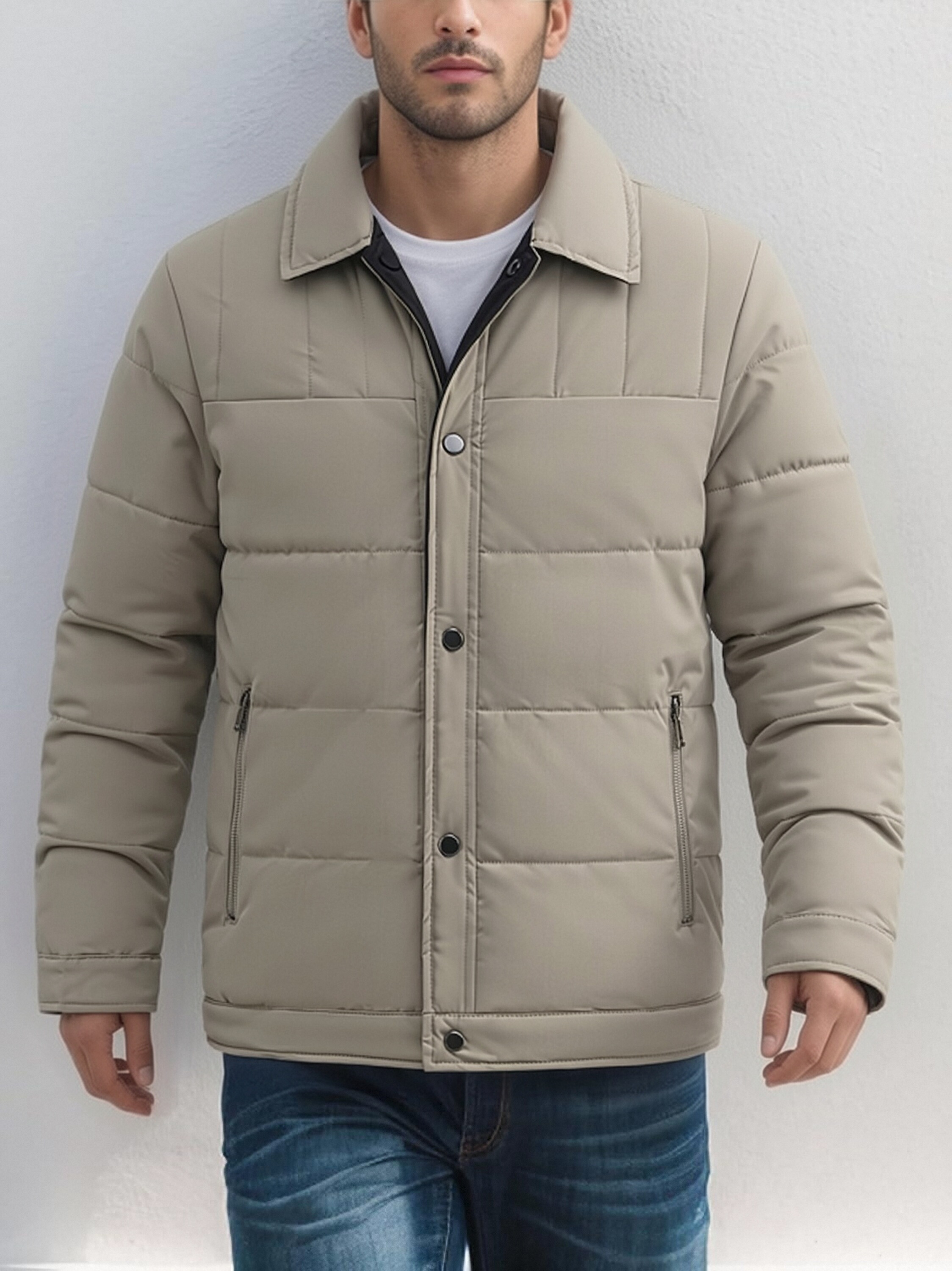 GorgeousBen Men's Reversible Thickened Polyester Winter Turn-down Collar Warm Casual Jacket